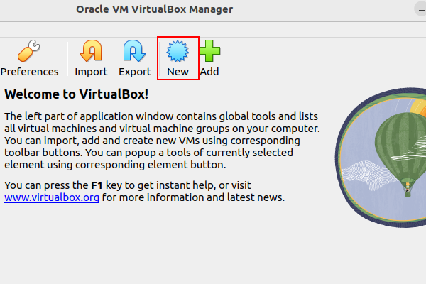 New virtual box menu