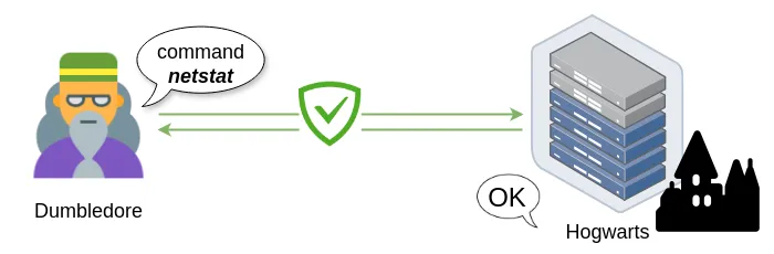 SSH Architecture - second scenario - Dumbledore runs command to the SSH server