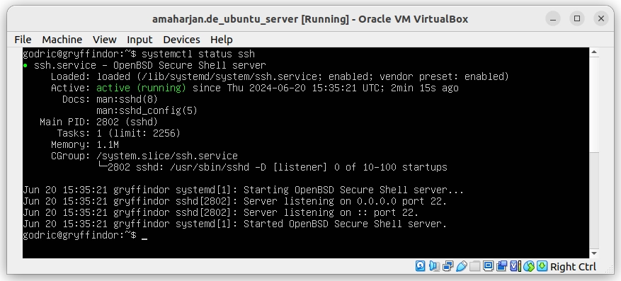 Verifying SSH server status using systemctl status