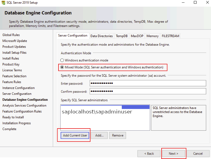 MSSQL 2019 setup step 10