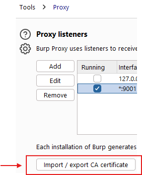 Burp Suite - Import / export CA certificate