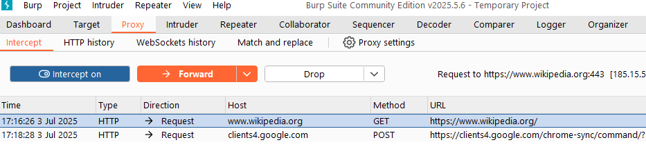 Burp Suite - intercepting HTTP traffice